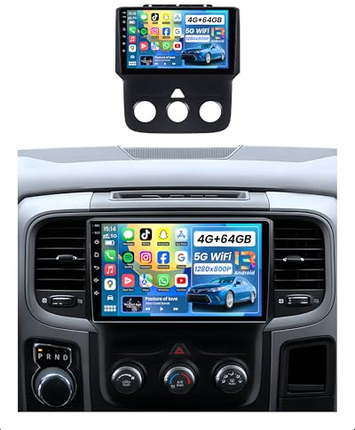 4G RAM +64G ROM Android 13 Car Radio for Dodge RAM 1500 2500 2013-2018: 1280 * 800P IPS Touchscreen Replacement Car Stereo with Carplay Android Auto 5G WiFi Bluetooth Backup Camera GPS FM SWC