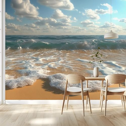 Carta Da Parati 3d Fotomurale Onde in riva al mare Murali Per Soggiorno Divano Tv Hotel A Tema Corridoio Di Lusso Sfondo Dipinto Murale 200cm (L) X140cm (A)78 x 55 inch