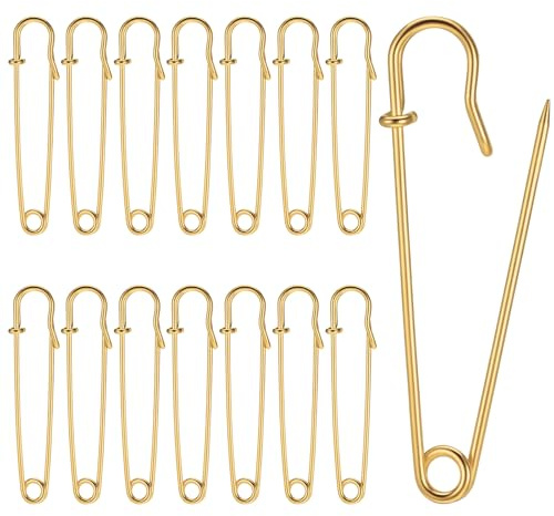 15 spille da balia, grandi 7,5 cm, oro grande, in metallo, robuste spille di sicurezza per quilting, vestiti, artigianato, charm, gonne, sciarpe, 15 pezzi (oro)