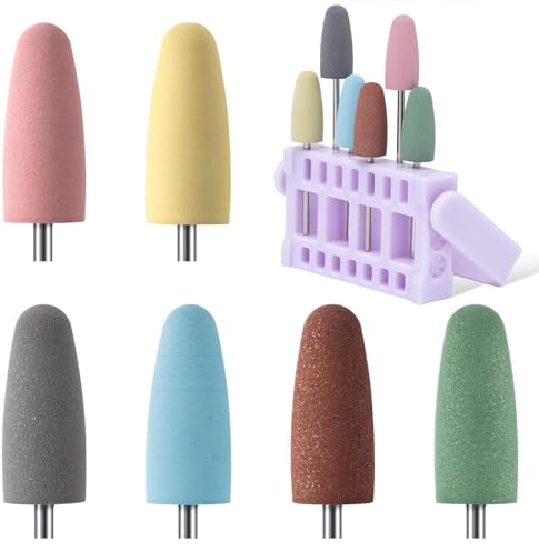 MelodySusie 6 Stück Nagelfräser Aufsätze, 3/32'' Silikonkautschuk Polier-Fräser Bits mit Halter, Nagelfräser Bits für Maniküre/Pediküre/Cuticle/Gel-Polishing