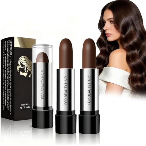 Virecose 2Pcs Stylo Coloration Cheveux Brun foncé, Stick Retouche Racines pour Cheveux Blancs, Retouche Rapide des Racines et Tempes, Couvrance Instantanée pour Femmes et Hommes