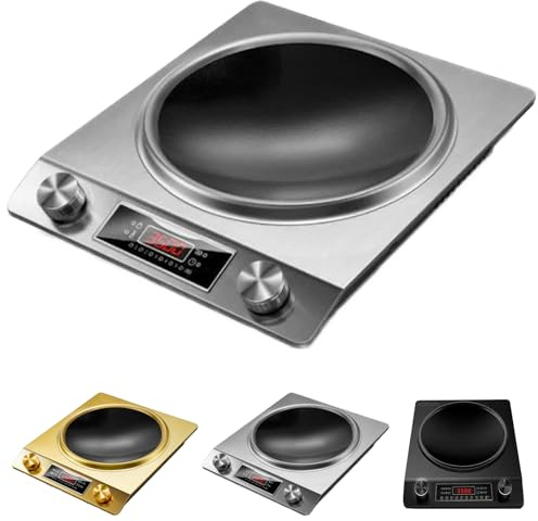 3500-Watt Induction Hob, 10 Temperature Settings, Newbeew Portable Multifunctional Commercial Induction Cooktop, with LCD Display & Touch/Knob Control, Innovative Concave Design (Silver)