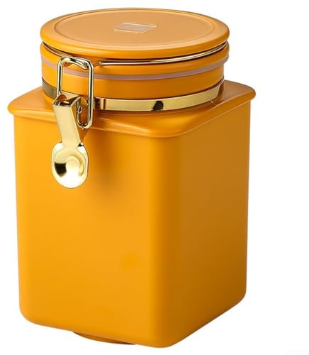 Boîte à café avec couvercle hermétique pour conserver la fraîcheur, pour stocker les grains de café, pour moulu, céréales, herbes et collations, boîte de rangement compacte empilable (jaune)