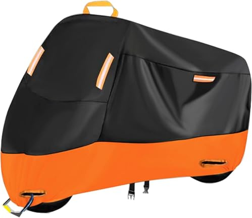 DLHFC Motorrad Abdeckplane für KTM RC 125 200 390 Duke 690 SMC 950 990 Adventure, Wasserdicht Oxford UV Beständiges Wetter Schneefest Winddicht Motorradabdeckung,B-Black/Orange