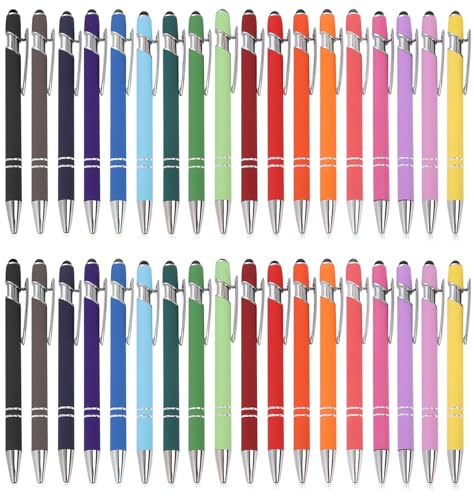 BAIFULAI 36 stycken kulspetspennor med touchpen: Kuli metall kulspetspenna set, högkvalitativ, indragbar, mjuk klick metall Kuli för skrivning, anteckningar, kontor, skola och hushåll (flera färger)