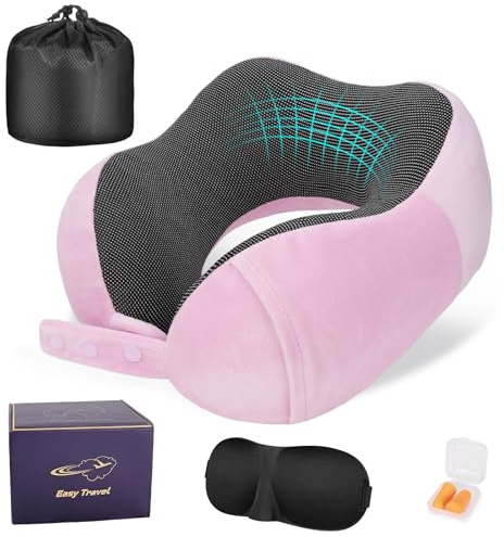 Cirorld Nackenkissen Flugzeug, Nackenhörnchen Erwachsene, Reisekissen Memory Foam, Verstellbares Kompaktes Nackenkissen Reise, Ergonomisches Weich Atmungsaktiv mit Ohrstöpseln, Augenmaske,Tragetasche