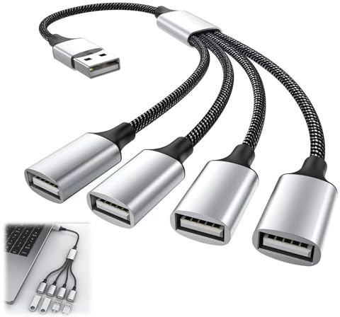 Extension Cord Adapter, 1 In 4 Out 0.25 M Male to Four Female Muliti Port Extender Hub Dual USB Port Hub Splitter Cord Converter USB Splitter Cable Compatible with Car Xbox PS4 PS5 Laptop TV Keyboard