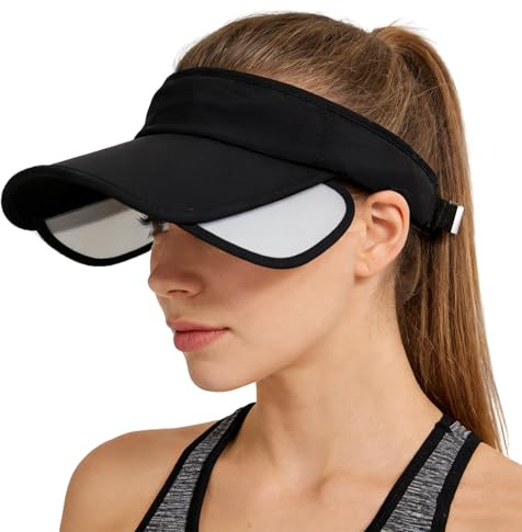 Moonlove Adjustable Sun Visor Hat for Men Women with Retractable Brim, UPF 50+ UV Protection Empty Top Golf Cap Lightweight Quick-Dry Sports Visor for Running Tennis Cycling Black