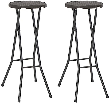 Mhdvray 2er Set Klappbare Barhocker in Rattan-Optik, Stabile Barstühle aus HDPE und Stahl für Garten, Balkon und Terrasse, Klappstühle platzsparend, Sitzhöhe 80 cm, Braun