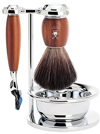 MÜHLE Rasierset mit Schale - Vivo Serie - Black Fibre - kompatibel mit Gillette-Klingen - Pflaumenholz