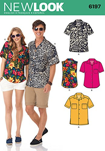 New Look Simplicity 6197-Patrón de Costura para Camisas de Mujer y Hombre, Talla, Papel, Blanco, Size: A(8-18 / XS-XL)