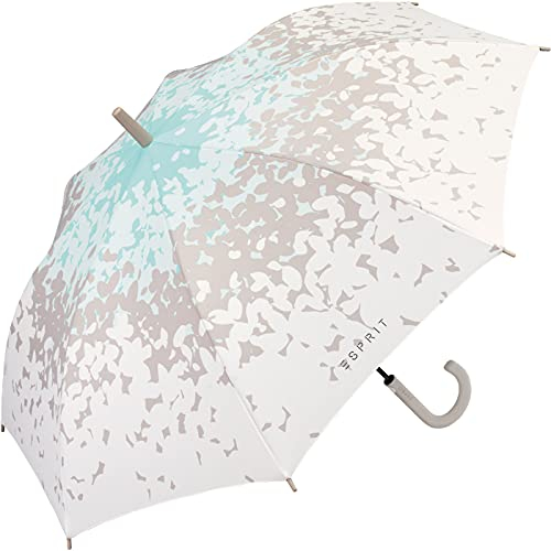 ESPRIT Damen Stockschirm Long Automatik bedruckt - Butterfly kiss grau-aqua