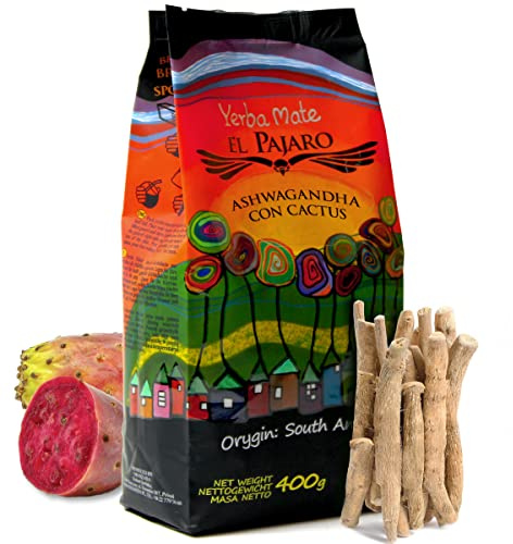 Yerba mate tee El Pajaro Ashwagandha con Cactus 400g | Paraguayan yerba mate-tee mit pflanzlichen Zusätzen | natürliches Aroma | yebra mate loose leaf 0,4 kg | natürliche Energie