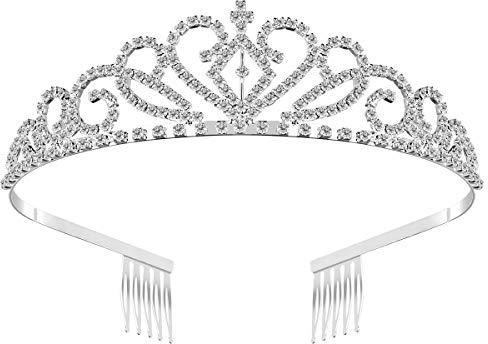 WINOMO Diadem Silber Damen mit Kamm - Braut Tiara Hochzeit Diadem Kristall Strass Krone elegante Hochzeitsdiadem für Hochzeit, Geburtstag, Abschlussball, Kostüm, Party