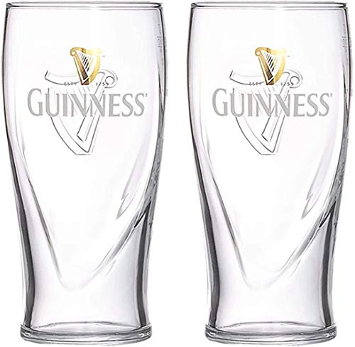 Official Guinness Logo 2 Pack 1/2 Pint Glass Set with Embossed Harp