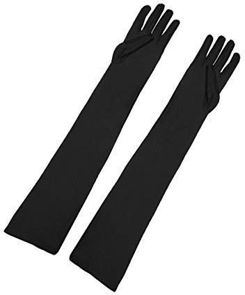 sourcing map Women's Long Gloves 1920S Evening Party Full Finger Mittens Elegant Opera Glove Matte Black One Size