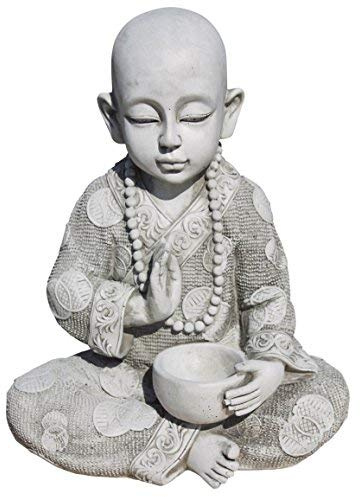 AnaParra Figura Buda Sabiduria para el jardín Decorativa 37cm. hormigón Natural Musgo
