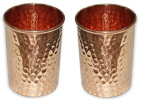 PARIJAT HANDICRAFT Kupferbecher aus reinem Kupfer, für Wasser, Kupfer-Wasserglas, Gesundheitsvorteile, 2er-Set Hammered