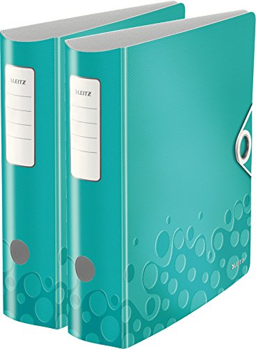 Leitz Multifunktions-Ordner, Eisblau Metallic, A4, Runder Rücken (8,2 cm Breite), Gummibandverschluss, Kunststoff, WOW (82 mm, 10er Pack) (8,2 cm Breit, Eisblau, 2er Pack)