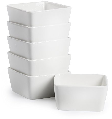 BTaT- Ramekins, 8 oz, Set of 6, White, Square Shaped, Ramekins Oven Safe, Porcelain Souffle Dishes for Creme Brulee, Ice Cream, Fruit and Snacks