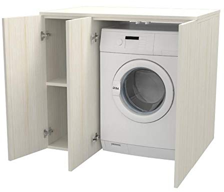 VE.CA. S.r.l. - Riga Lavadero - con Puertas - Madera - Armario de Lavandería Cubierta de Lavadora - 105 cm Muebles de Baño - Color: Alerce Blanco - Made in Italy