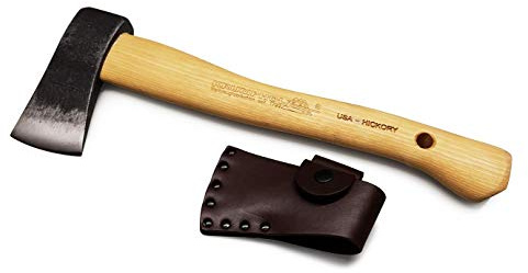 Unbekannt Krumpholz, Waldläuferbeil mit Hickory-Kuhfuß-Stiel und mit Lederschutz