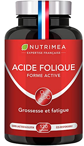 ACIDE FOLIQUE – Vitamine B9 Brevetée Quatrefolic® – Assimilation Supérieure – Complément Pour Femme Enceinte – Réduit la Fatigue – 120 Gélules Vegan - Fabriqué en France - Nutrimea