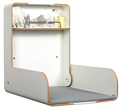 KAWAmidi white | timkid Wickeltisch | TÜV-geprüft | klappbarer & platzsparender Wandwickeltisch | inkl. grauer Wickelmatte | Ideal für den öffentlichen & privaten Bereich | Made in Germany