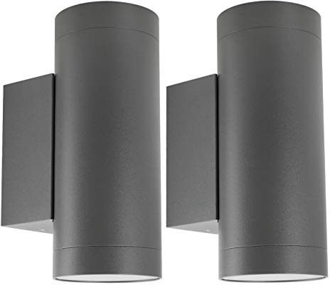 Klighten 2 st utomhusvägglampa IP65 upp och ner utomhus inomhus väggbelysning modern aluminium vägglampa för trädgård ingång korridor innergård, uttag GU10, glödlampa ingår inte, mörkgrå