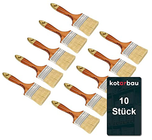 KOTARBAU® 10er Set Flachpinsel 3,5 Borstenlänge 90 mm Lasurpinsel Lackierpinsel Malerpinsel Holzpinsel Lackiert für Renovierungsarbeiten