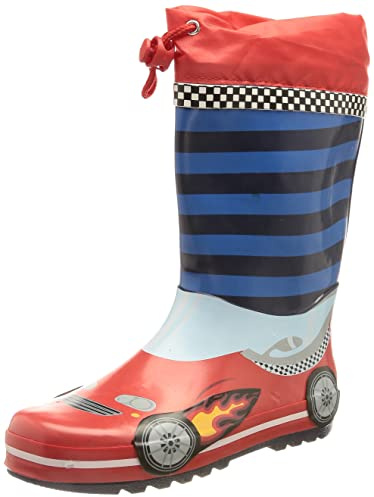 Playshoes Stivali di Gomma Con Coulisse Unisex - Bambini e ragazzi, Auto Da Corsa, 30 EU