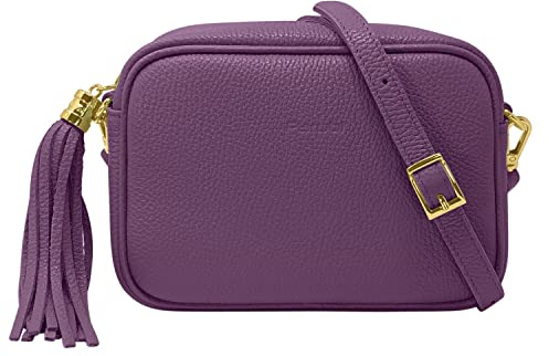 Parubi, Sac à main pour Femme avec Bandoulière, en Cuir Véritable, Made in Italy, Petit D’épaule Frange Clutch Cérémonie Élégante, Modèle Anastasia, Mauve