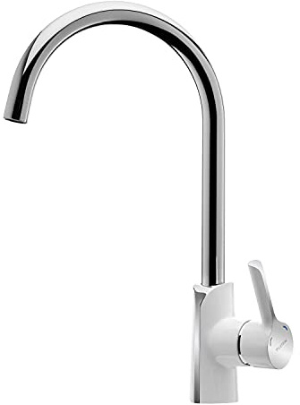 VILSTEIN Einhebel Küchenarmatur Weiss | Edelstahl Chrom | 360° Schwenkbar | Hochdruck | Wasserhahn Küche Weiß