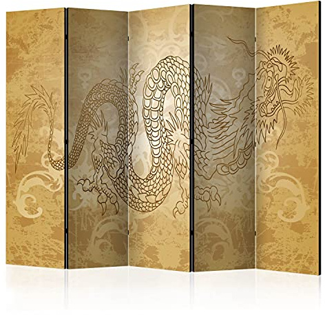 murando - Paravent Raumteiler Drache&Japan, 225x172 cm, 5-teilig, modern | Mobiler Sichtschutz, sofort einsatzbereit, Holzrahmen, ideal fürs Wohnzimmer oder Büro, geruchsneutral, lichtbeständig