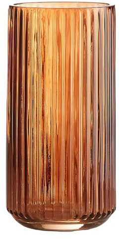 TIMEFOTO Blumenvase, 19,1 cm, bernsteinfarbene, verdickte, mundgeblasene Glasvase, rund, Vintage-Stil, gestreift, Flaschen für Bücherregal, Esstisch, Büro, Schreibtisch, Konferenzraum, Badezimmer,
