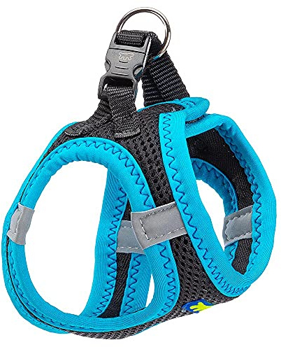 Ferplast Hundegeschirr Kleine Hunde Kaori XXS, atmungsaktives, gepolstertes und verstellbares Katzengeschirr, leicht zu tragen, reflektierende Kanten, Brustumfang 28–32 cm. Blau