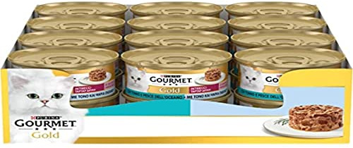 GOURMET Gold Intrecci di gusto Cibo Umido per Gatti Adulti Tortino con Tonno e Pesce dell'Oceano 24 Lattine da 85g