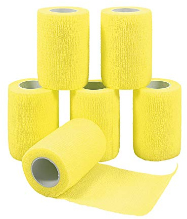 Nutoko 6 Rotoli Benda Elastica Bendaggio Adesiva Coesiva Benda Nastro Elastico Autoadesivo Salvapelle Sport Nastro Bendaggio Sportivo per Mani, Piedi, Ginocchia, Braccia 7.5cm x 4.5m (Giallo)