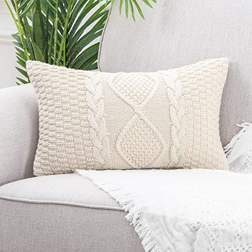 Mandioo Bomull Stickad Beige Kuddfodral 30 cm x 50 cm 12 x 20 tum Dekorativ Rektangel Mjuk Mysig Utomhus Prydnadskudde Fodral Lyxiga Moderna Kuddfodral för Soffa Bäddsoffa Vardagsrum