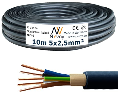 NYY-J 5x2,5 mm² 10m Erdkabel Starkstromkabel in Beton Erdreich nach DIN VDE 0276 M43