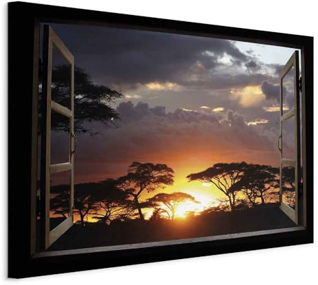 artgeist Acoustic Canvas Wall Art Print Window View 35x24 in - 1pcs Picture with Acoustic Foam Sound Print Artwork Room Acoustics Soundproofing Africa Serengeti c-C-0399-b-a