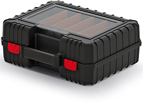 Kistenberg Maschinenkoffer Werkzeugkasten Werkzeugkiste für Elektrowerkzeuge Toolbox (inklusive Haltegurte, Organizer Set im Deckel mit Trennstegen, staubdicht, schwarz, 384 x 355 x 144 mm)