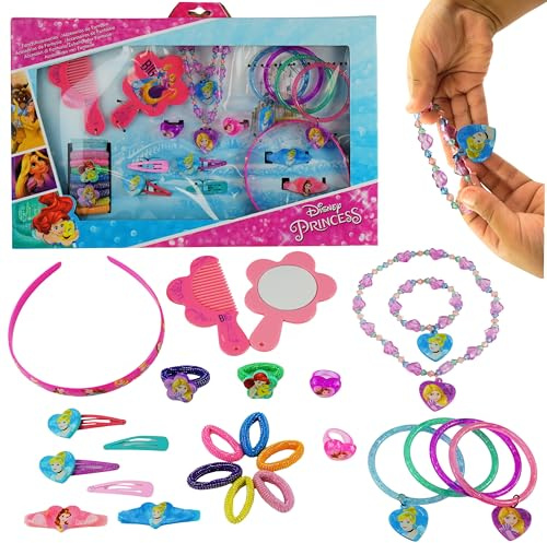 Lizenziertes Disney-Prinzessinnen-Haarschmuck-Set für Mädchen, 25-teilig, Weihnachts- und Geburtstagsgeschenk für Mädchen ab 3 Jahren, Haarspange, Haarbänder, Haargummi und Haargummibänder