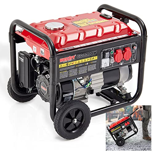 HECHT Notstromaggregat – 3000W– Stromaggregat mit Fahrwerk – 7,0 PS Benzin 4-Takt Motor – 2x 230V – 1x 12V – Ölmangelschutz – 15 l Tank – Tankanzeige – Stromerzeuger für mobile Stromversorgung