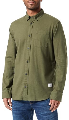 JACK & JONES Jprblubrook T-Shirt en sergé Solide L/S Chemise de Loisirs, Feuille de Vigne-Coupe Confortable, L Homme