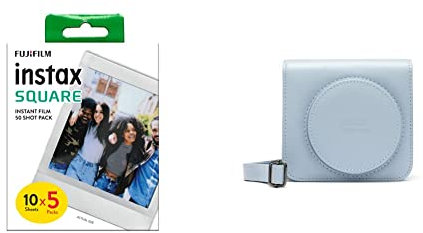 instax SQUARE instant Film 50 shot pack, white Border, suitable for all instax SQUARE cameras and printers & SQ1 Camera Case - Glacier Blue