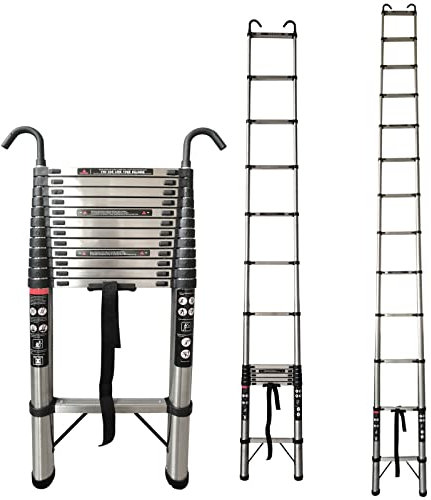 Telescopic Ladder,16.5FT(5M) Stainless Steel Telescoping Ladder with Roof Hook,Multifunctional Portable Non-Slip Foldable Ladder,Maximum Load 330lbs,Extendable Ladder for Household and Outdoor Use