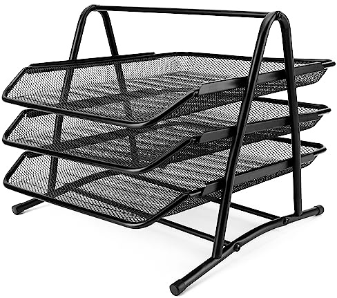 Belle Vous 3-Stufige Mesh Ablage Schwarz Briefablage A4 - Dokumentenablage Metall Ablage Schreibtisch Ablagesystem - Für Büro, Schreibtisch/Tisch, Zuhause, Arbeitszimmer & Schule