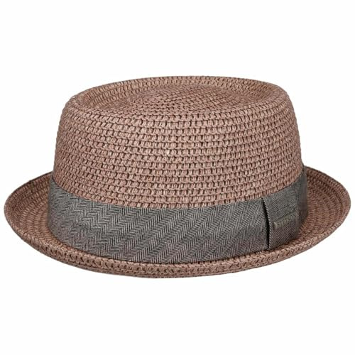 Stetson Robstown Toyo Pork Pie Strohhut meliert UV Schutz 40 Damen Herren Frühling Sommer Altrosa XL (60-61 cm)