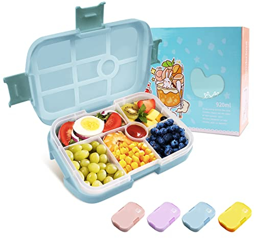 Homtibrm Bento Lunchbox 920 ml, Brotdose Kinder mit 6 Fächern, Vesperbox Jausenbox für Kinder, Mädchen, Jungen, Erwachsene, Arbeit, Schule (Blau)